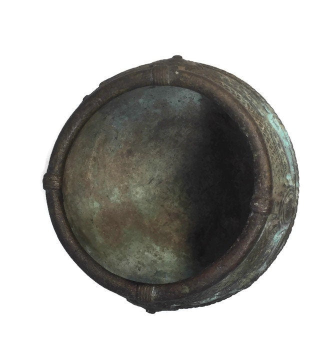Vintage Indian Ceremonial Pot, Brass Copper Small Bowl with Ornate Design, Original Patina - Duckwells