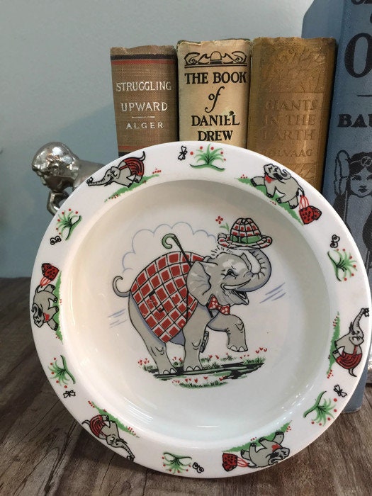 Vintage Elephant Baby Dish, Figgjo Flint Norway Ceramic Child's Bowl - Duckwells