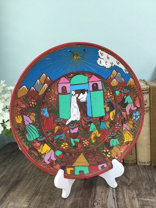Mexican Folk Art Plate, Red Clay Wedding Dish - Duckwells