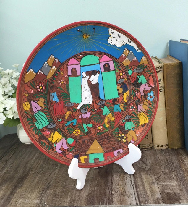 Mexican Folk Art Plate, Red Clay Wedding Dish - Duckwells