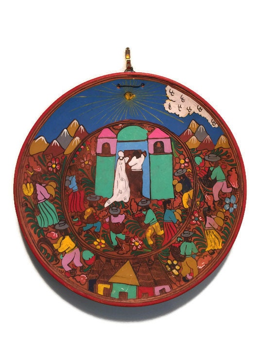 Mexican Folk Art Plate, Red Clay Wedding Dish - Duckwells