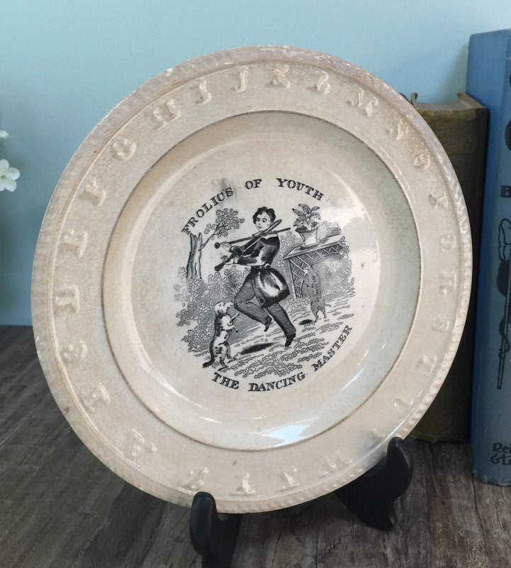 Antique Frolics of Youth Child's Alphabet Plate at Duckwells