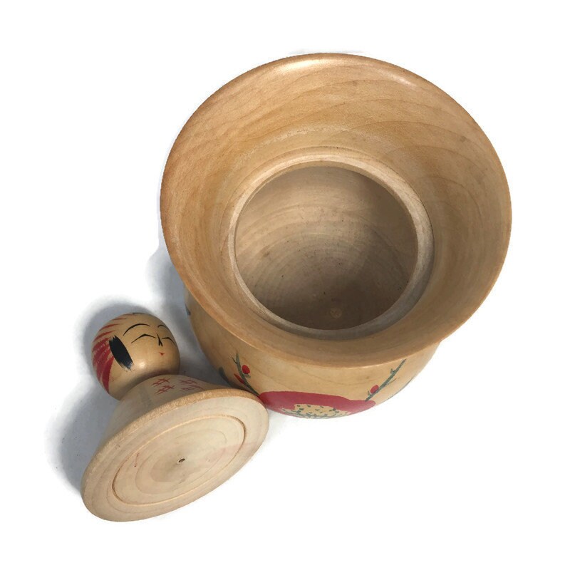 Vintage Kokeshi Jar, Signed Japanese Wood Collectible Storage Container - Duckwells