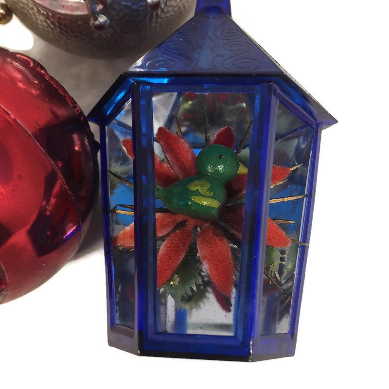 Vintage Christmas Ornaments- Diorama, Midcentury Plastic tree decorations at Duckwells