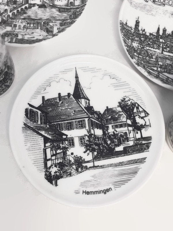 Vintage German Porcelain Shot Glasses and Coasters, Set of 6 - Duckwells