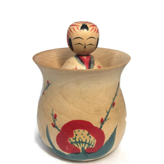 Vintage Kokeshi Jar, Signed Japanese Wood Collectible Storage Container at Duckwells