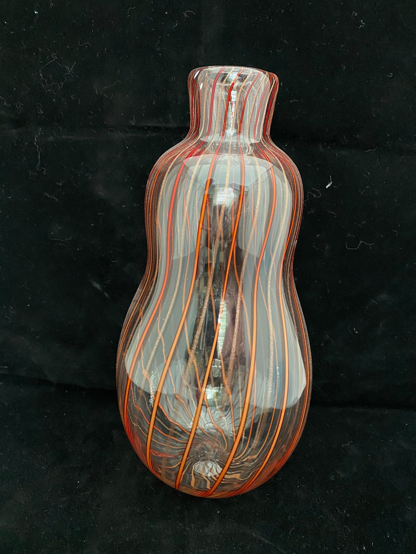 Mid century Murano Glass Vase by Venini, Red and Gold Swirling Stripes A Canne Art Glass at Duckwells