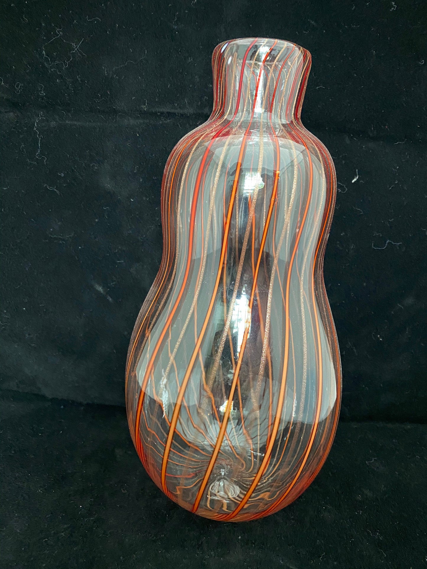 Mid century Murano Glass Vase by Venini, Red and Gold Swirling Stripes A Canne Art Glass at Duckwells
