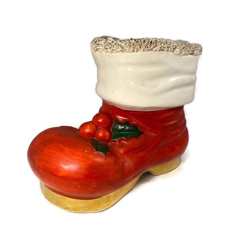 Vintage Christmas Ceramic Bank, Santa's Boot Holiday Collectible at Duckwells