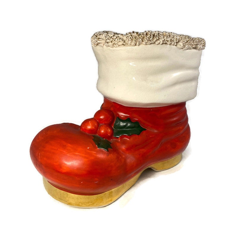 Vintage Christmas Ceramic Bank, Santa's Boot Holiday Collectible at Duckwells