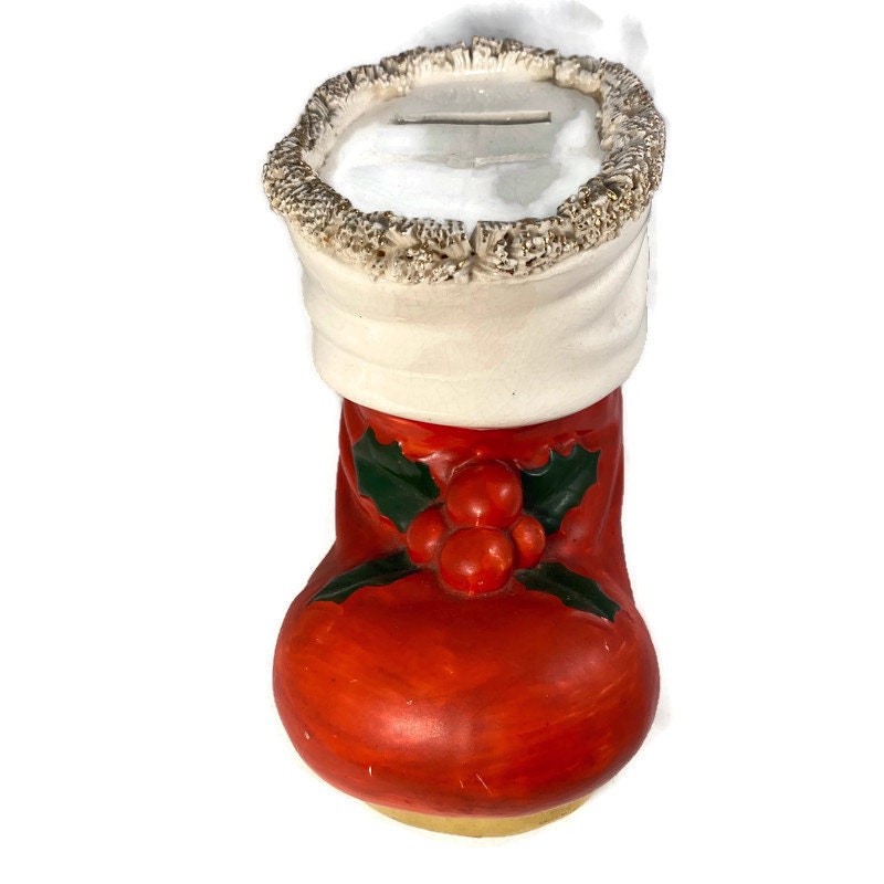 Vintage Christmas Ceramic Bank, Santa's Boot Holiday Collectible at Duckwells