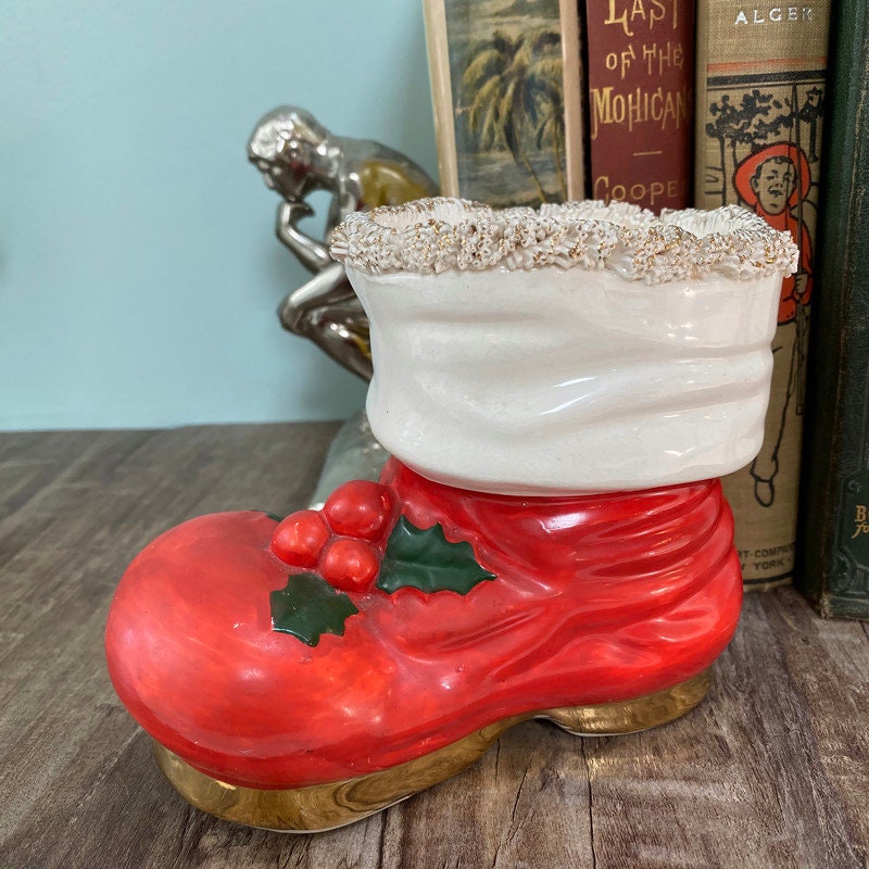 Vintage Christmas Ceramic Bank, Santa's Boot Holiday Collectible at Duckwells