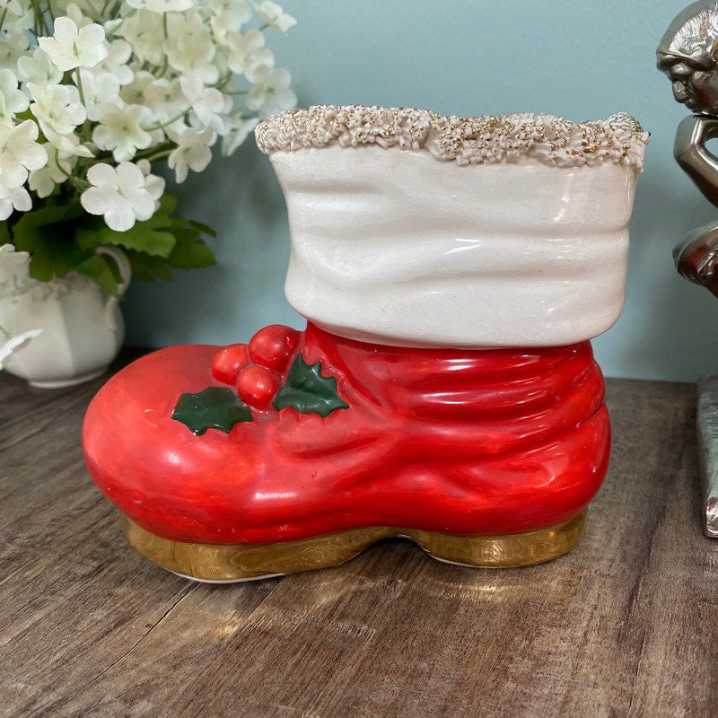 Vintage Christmas Ceramic Bank, Santa's Boot Holiday Collectible at Duckwells