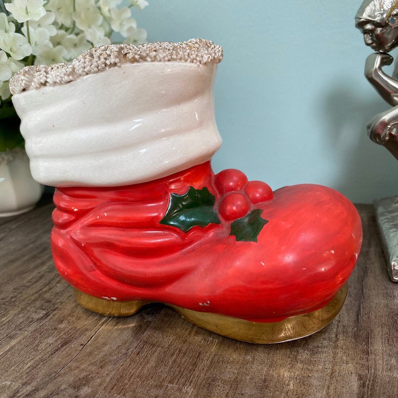 Vintage Christmas Ceramic Bank, Santa's Boot Holiday Collectible at Duckwells