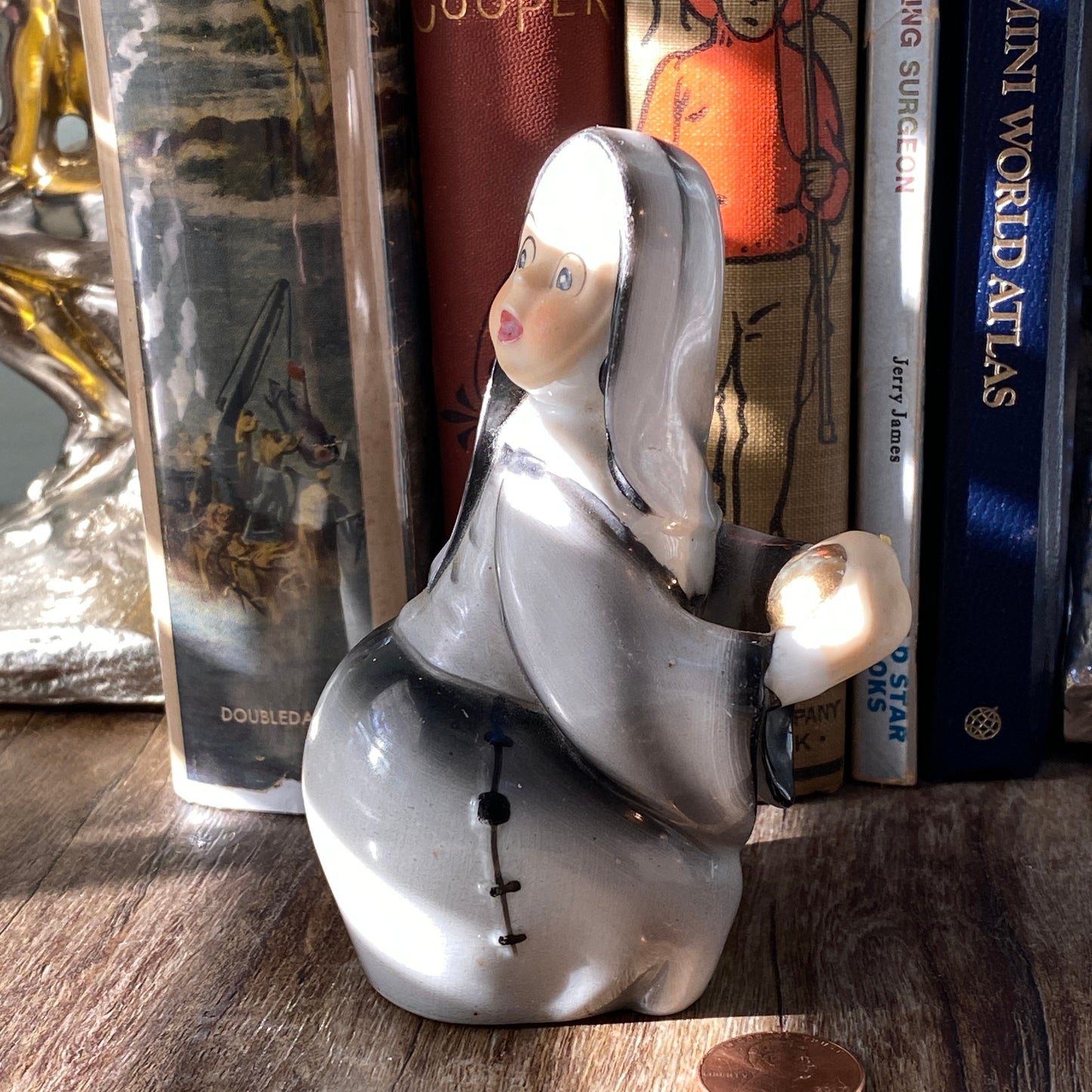 Midcentury Nun Figurine, Geo Z. Lefton Baseball Catcher at Duckwells