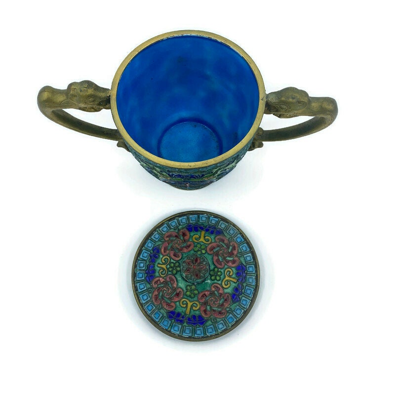 Vintage Chinese Champleve Cloisonné Urn with Lid
