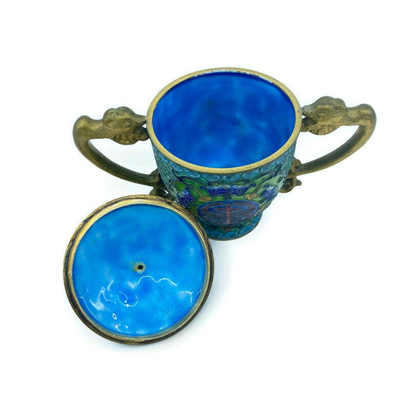 Vintage Chinese Champleve Cloisonné Urn with Lid