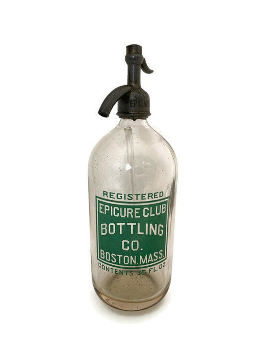 Vintage Seltzer Bottle, Epicure Club Bottling Co. Boston, Massachusetts at Duckwells