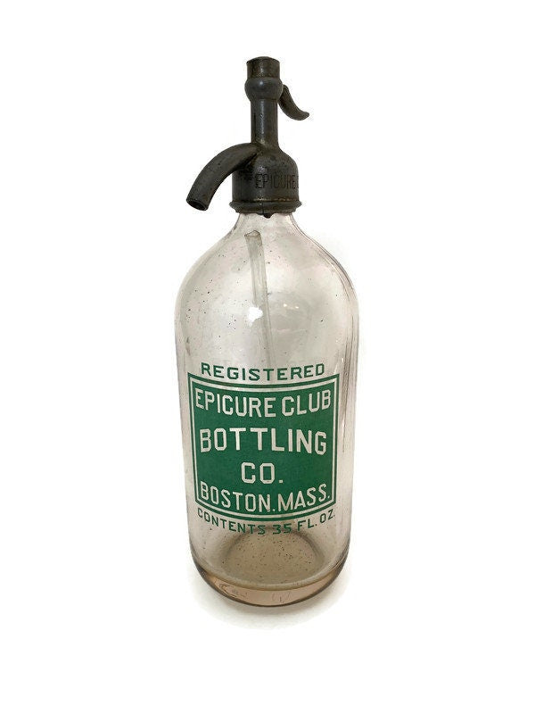 Vintage Seltzer Bottle, Epicure Club Bottling Co. Boston, Massachusetts