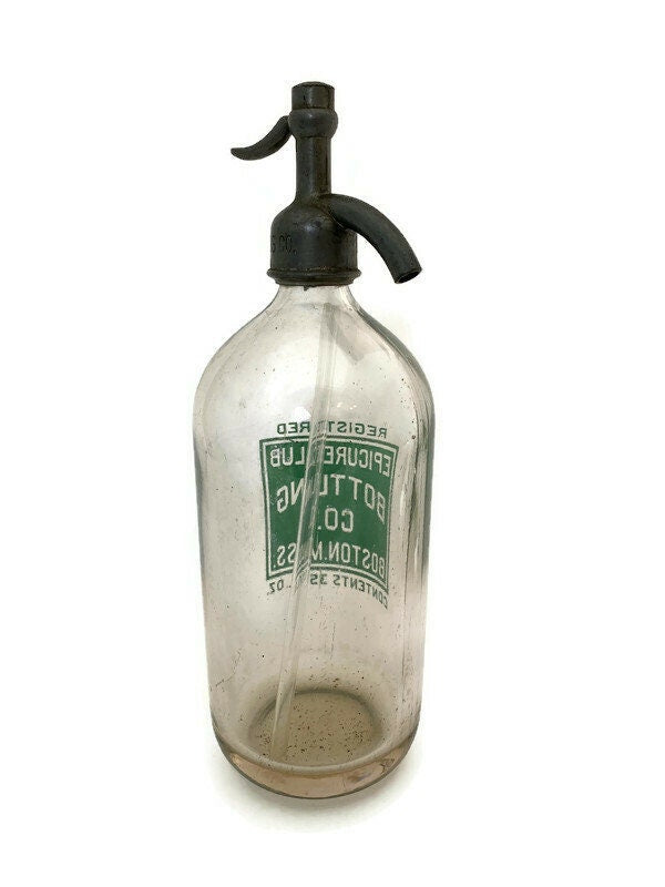 Vintage Seltzer Bottle, Epicure Club Bottling Co. Boston, Massachusetts