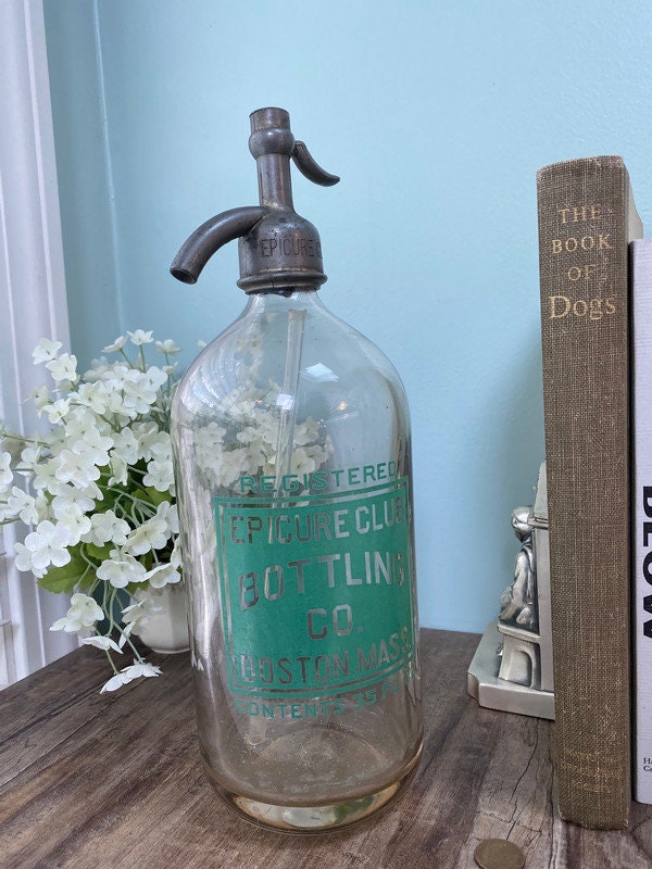 Vintage Seltzer Bottle, Epicure Club Bottling Co. Boston, Massachusetts