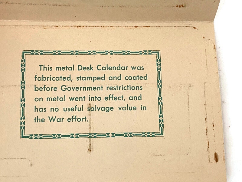 1944 Metal Advertising Calendar