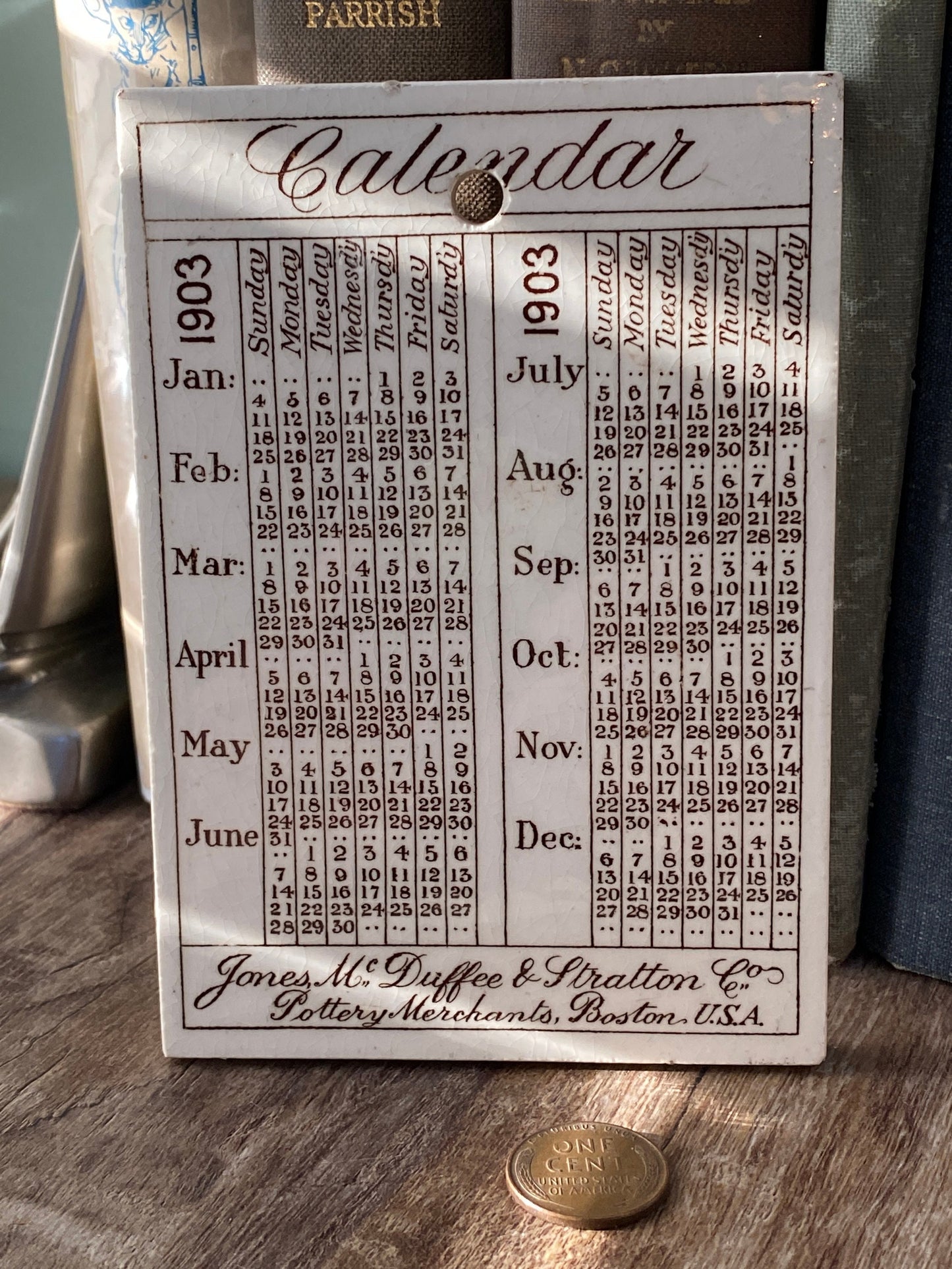 Antique Ceramic Calendar Tile - Elmwood, Cambridge, Massachusetts