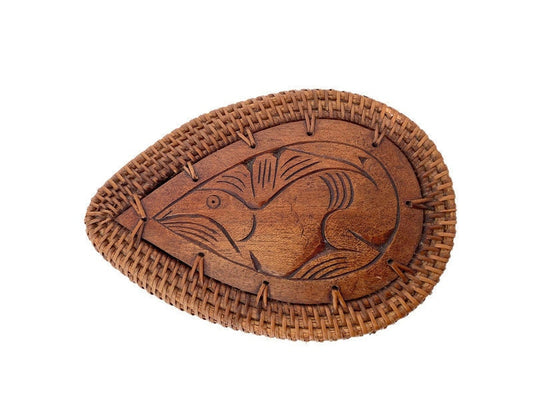 Vintage Wood and Woven Trinket Box