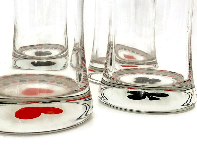 Midcentury Playing Card Glasses, Vintage Barware