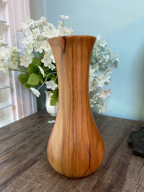 Midcentury turned Olive Wood Vase, signed Oliv Art Lucca
