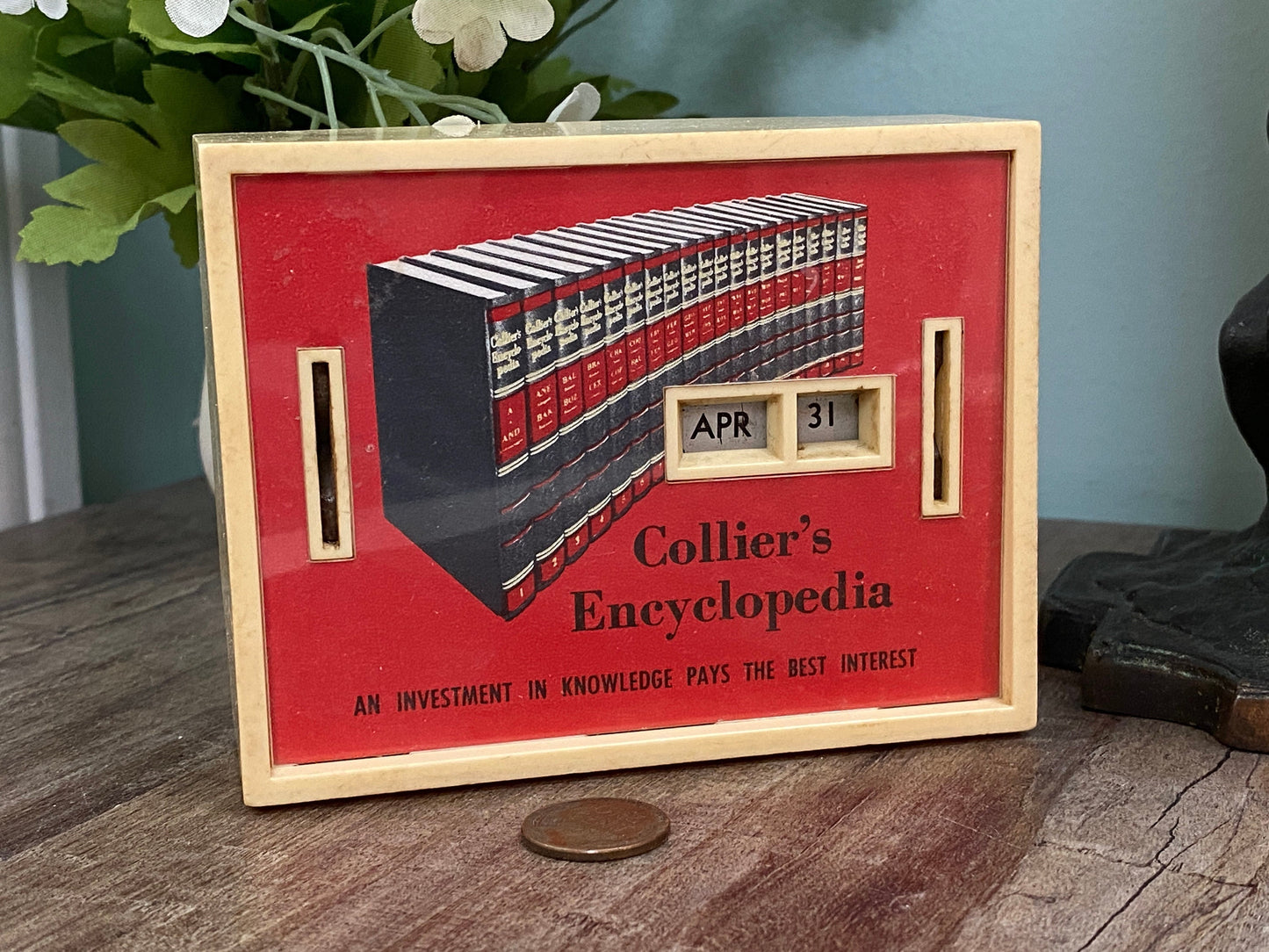 Midcentury Collier's Encyclopedia Advertising Calendar Bank