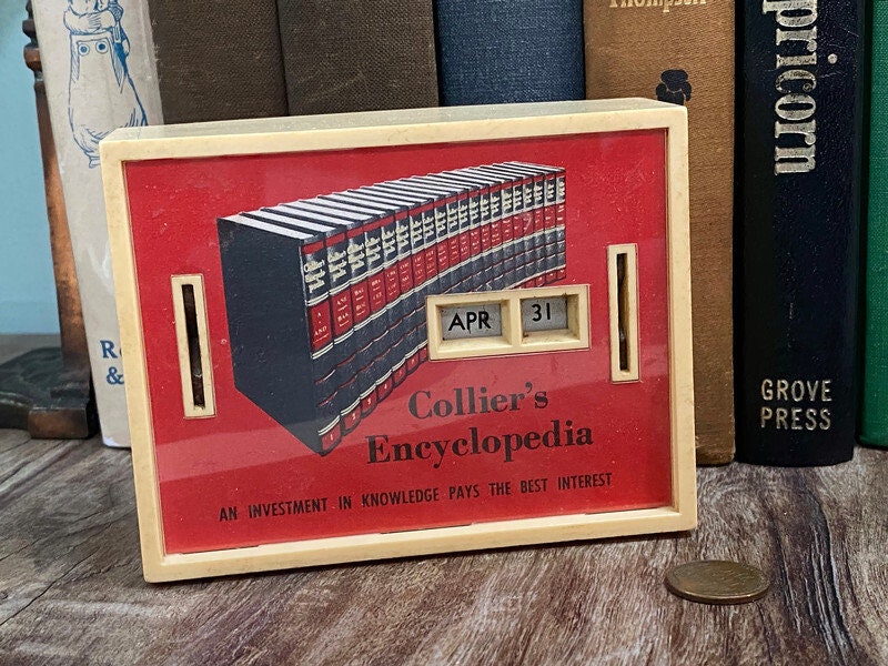 Midcentury Collier's Encyclopedia Advertising Calendar Bank