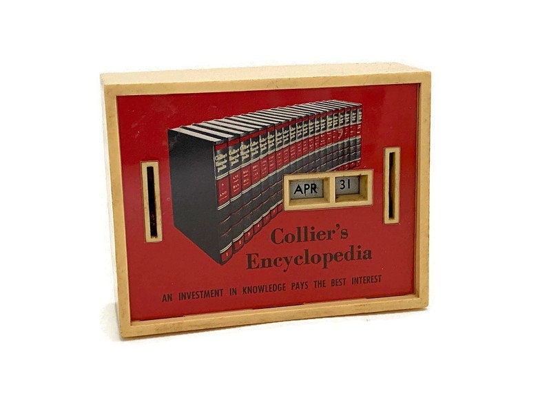 Midcentury Collier's Encyclopedia Advertising Calendar Bank