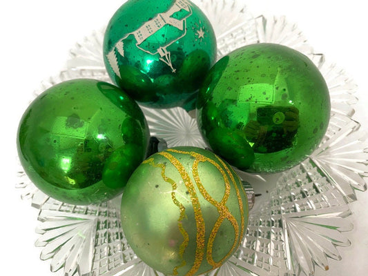 Vintage Glass Christmas Ornaments, Green Holiday Tree Decorations at Duckwells