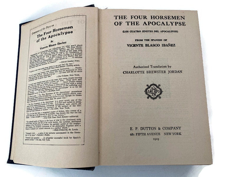 Antique Book, The Four Horsemen of the Apocalypse by Vincent Blasco Ibanez at Duckwells