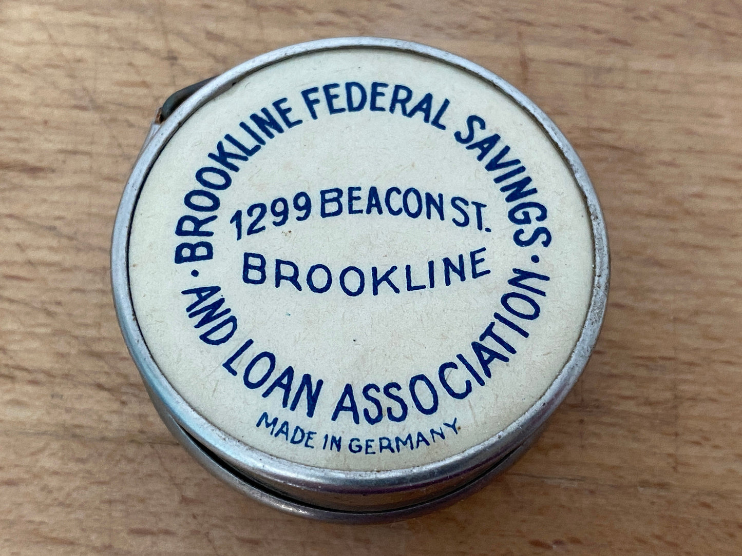 Vintage Brookline Advertising Tape Measure, Celluloid Retractible Made in Germany