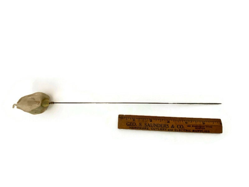 Antique Victorian White Rose 12" Hatpin at Duckwells