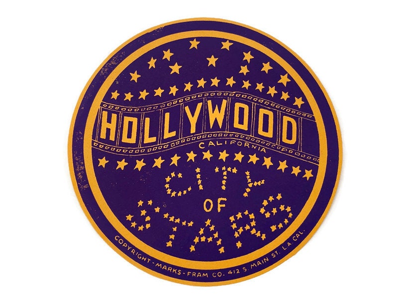 1930's Hollywood California Travel Sticker, City of Stars at Duckwells