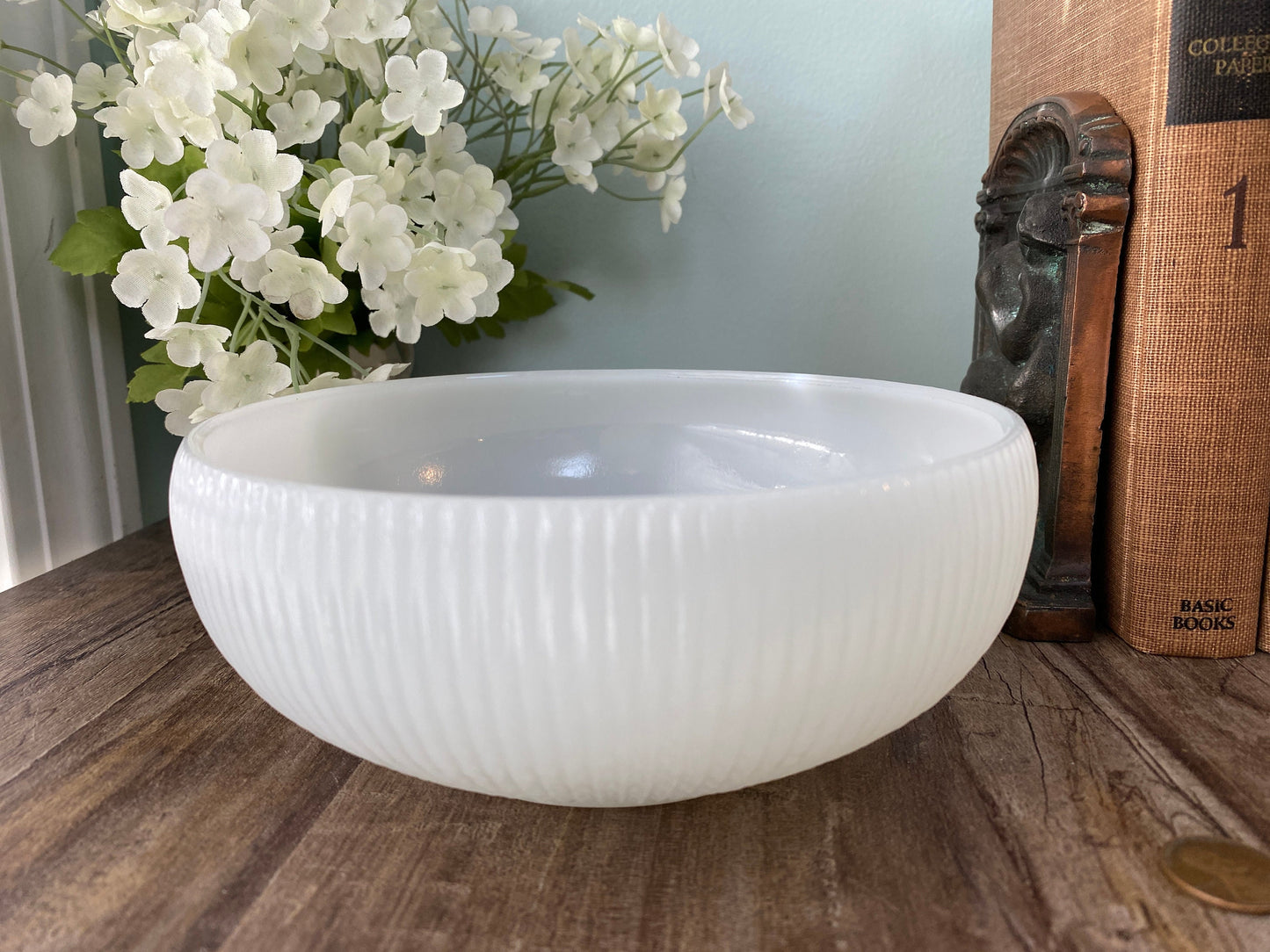 Vintage White Glass Bowl by E.O. Brody, Columbus, Ohio at Duckwells