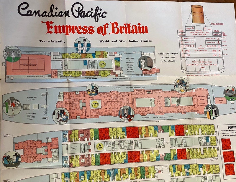 1938 Cruise Ship Brochure, The Empress of Britain Canadian Pacific at Duckwells