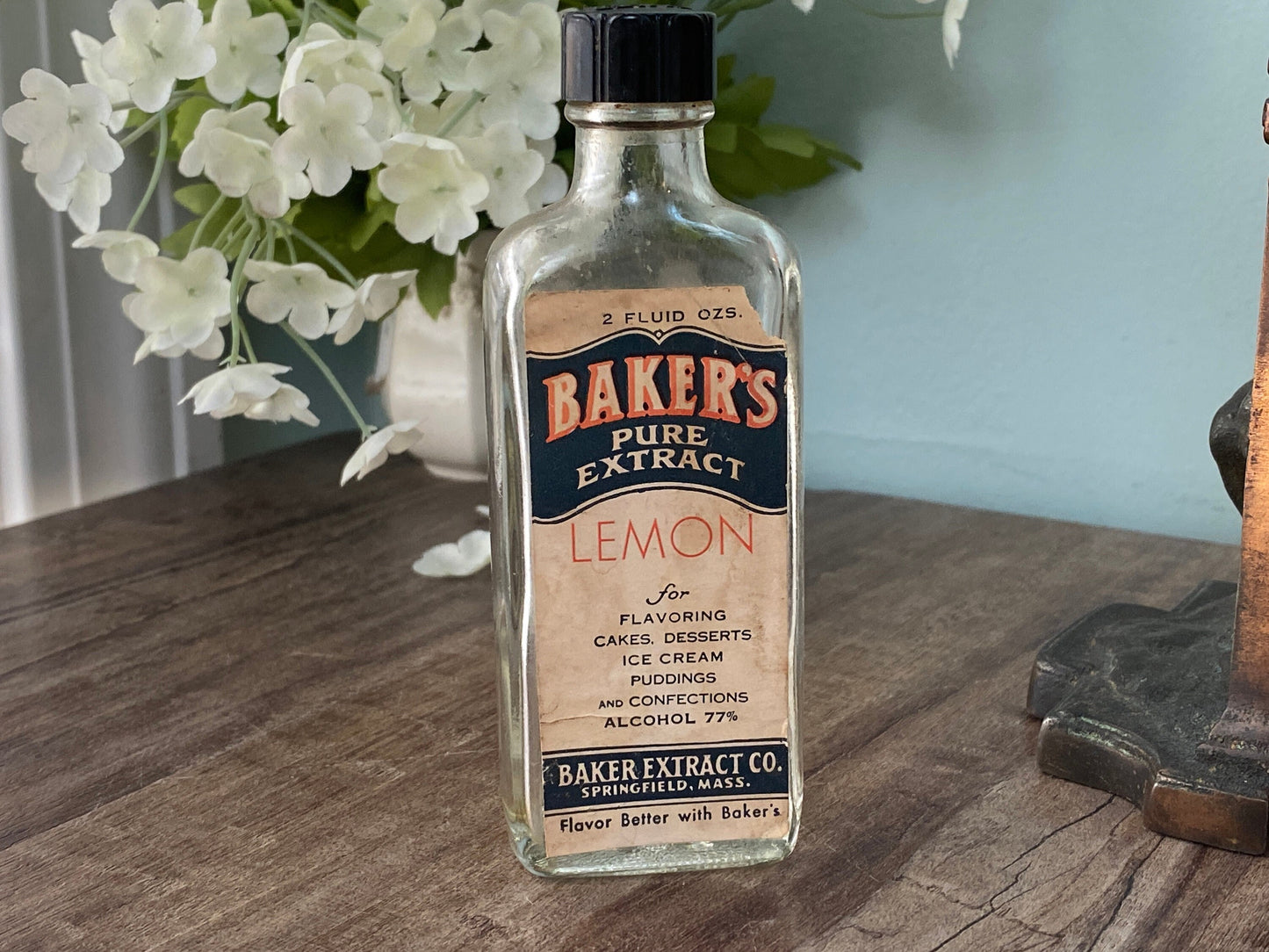 Vintage Baker's Pure Extract Bottle, Springfield Massachusetts