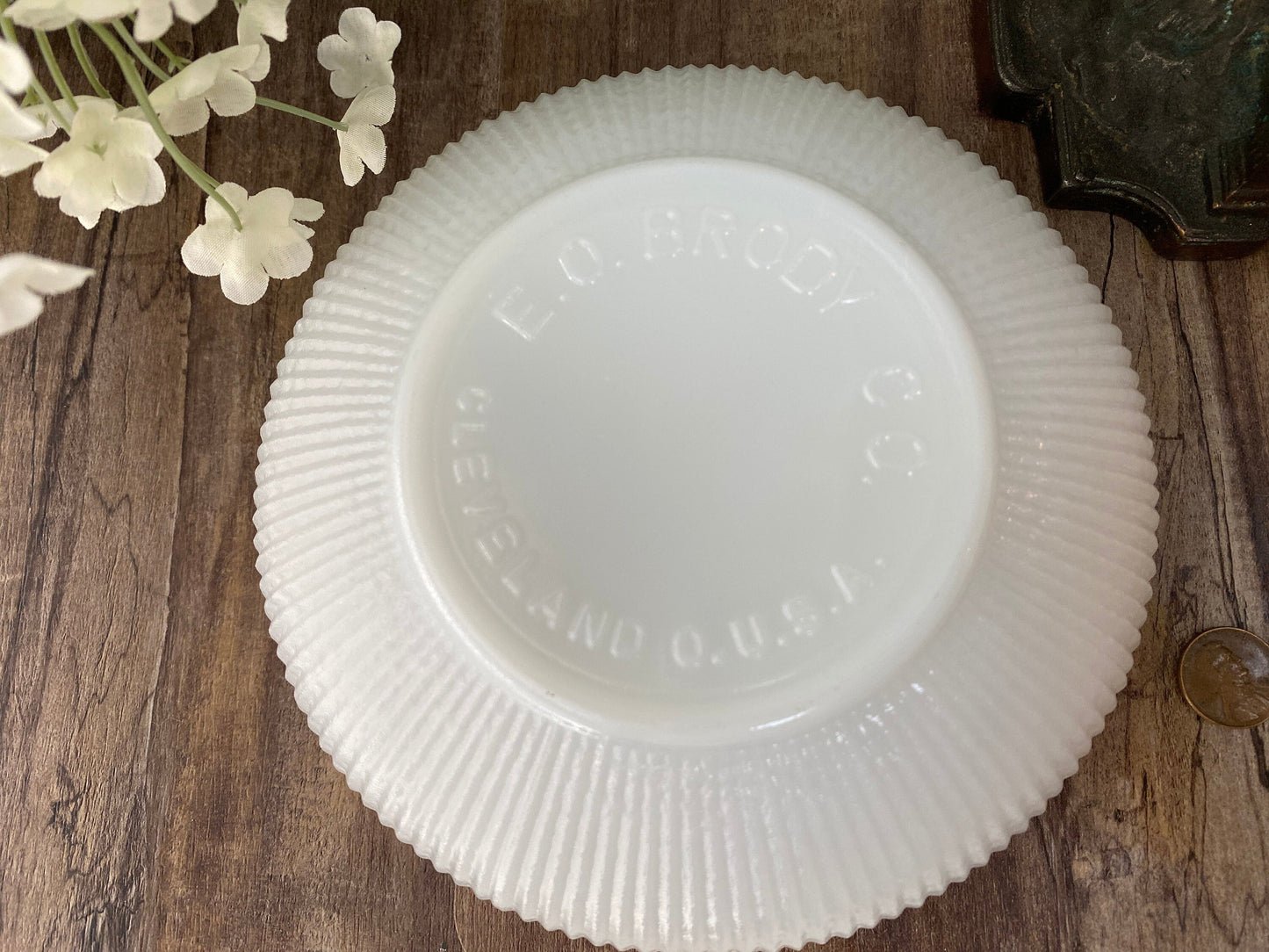 Vintage White Glass Bowl by E.O. Brody, Columbus, Ohio at Duckwells