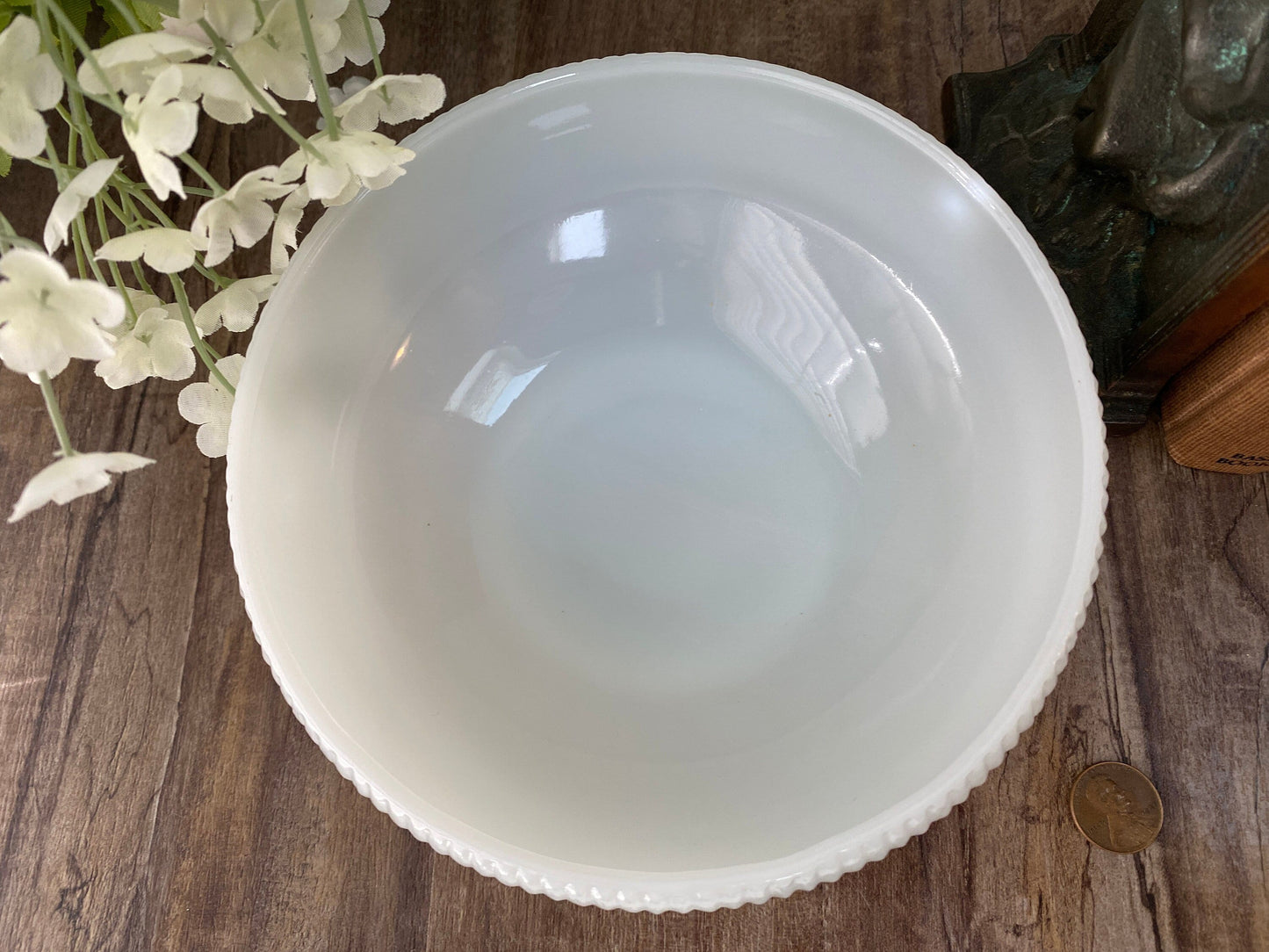 Vintage White Glass Bowl by E.O. Brody, Columbus, Ohio at Duckwells