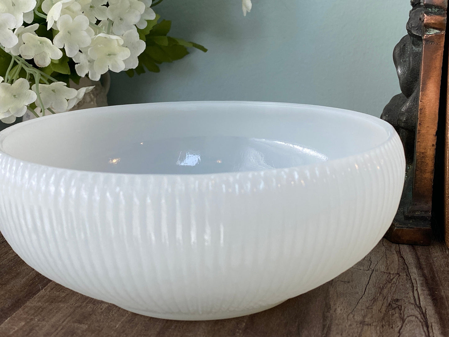Vintage White Glass Bowl by E.O. Brody, Columbus, Ohio at Duckwells