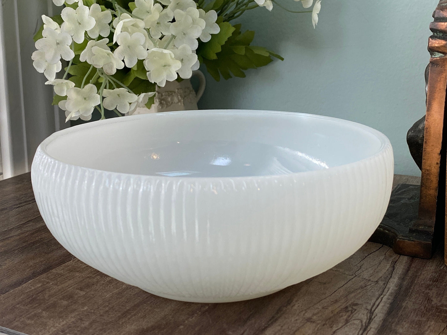 Vintage White Glass Bowl by E.O. Brody, Columbus, Ohio at Duckwells