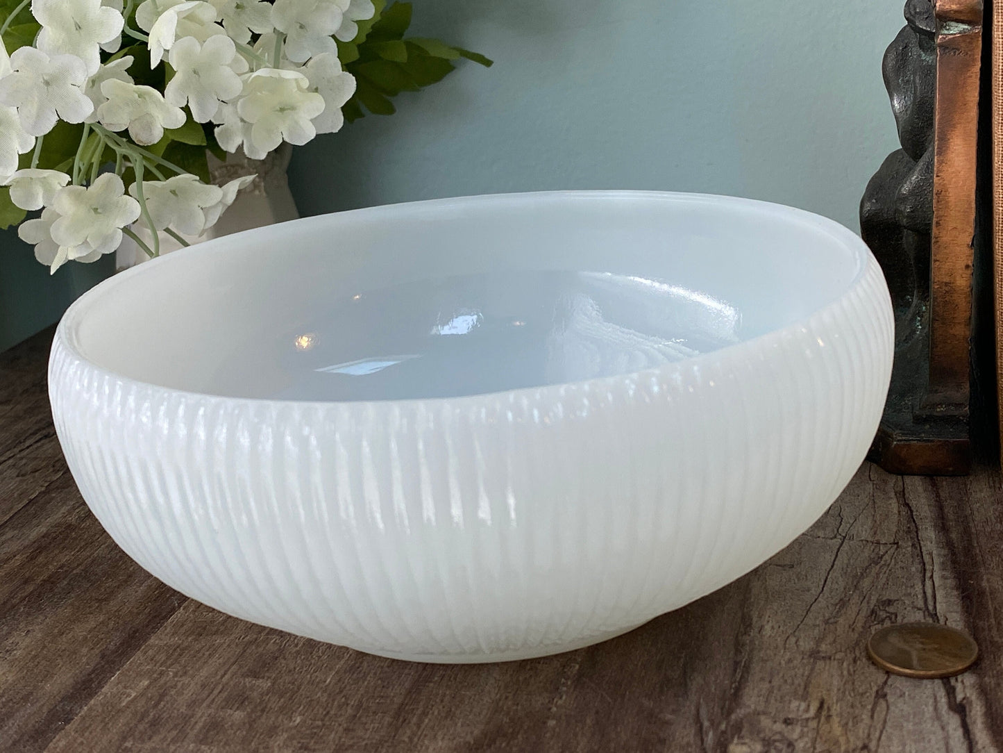 Vintage White Glass Bowl by E.O. Brody, Columbus, Ohio at Duckwells