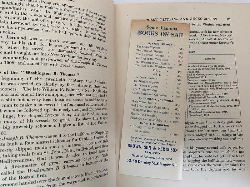 Vintage Hardcover Book The Down Easters: A Classic Maritime History Book by Basil Lubbock at Duckwells