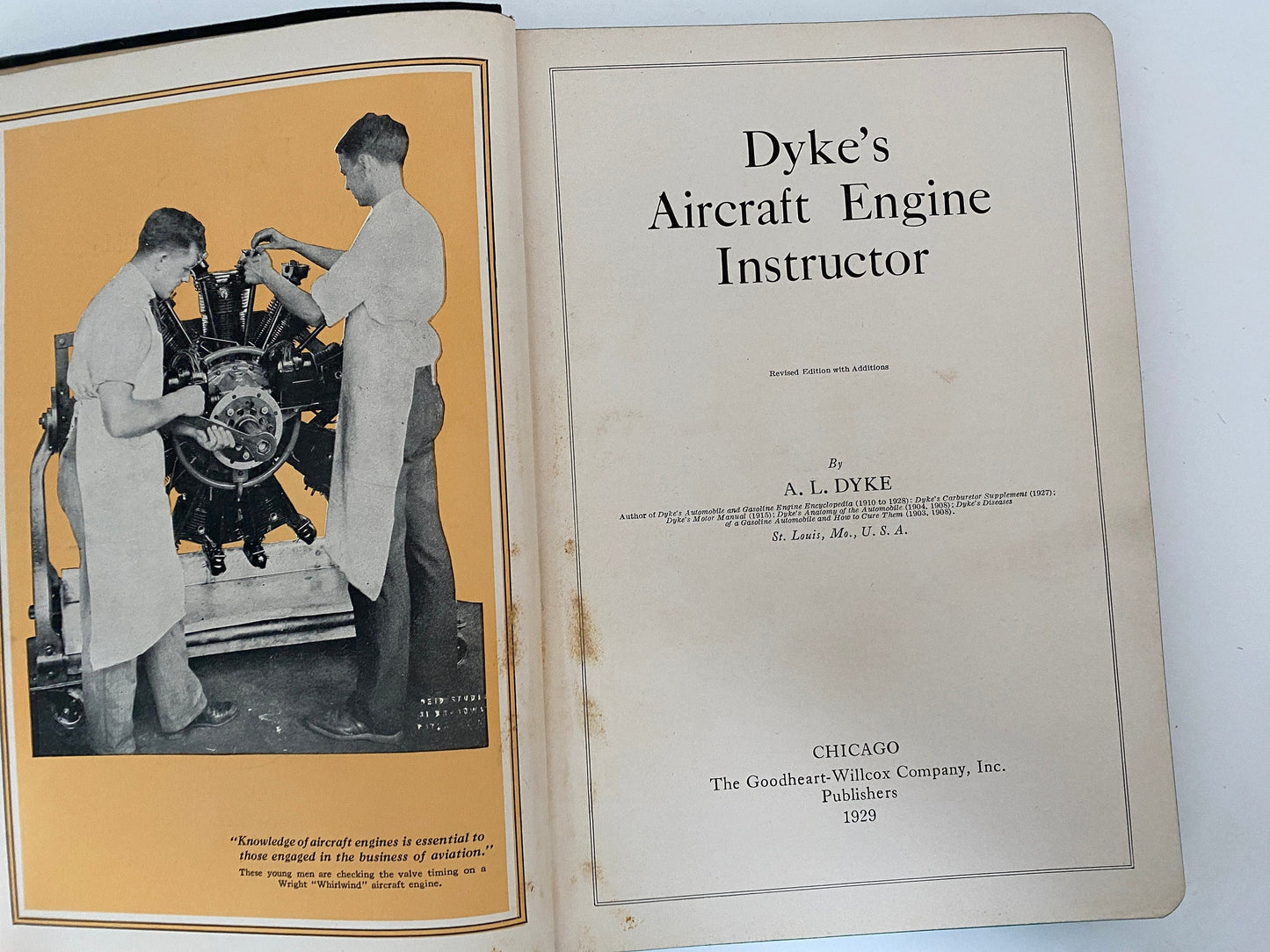 1929 Vintage Book, Dyke's Aircraft Engine Instructor