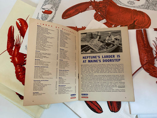 Vintage Maine Lobster Set, Bibs, Napkins, and Recipe Book at Duckwells