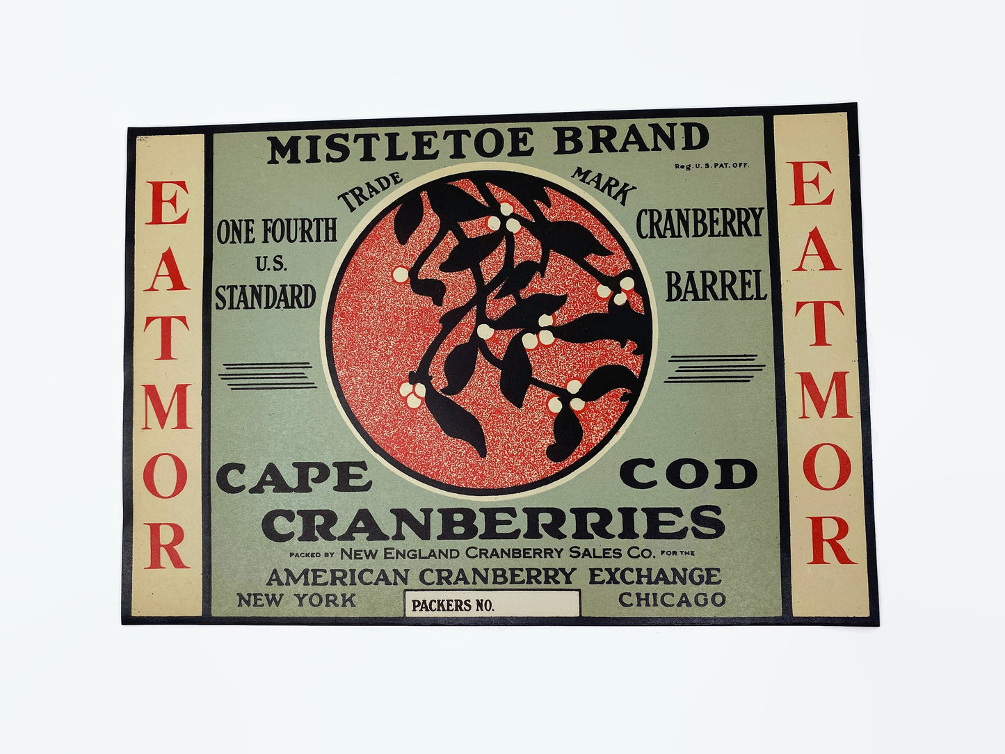 Vintage Cape Cod Cranberries Mistletoe Brand Crate Label